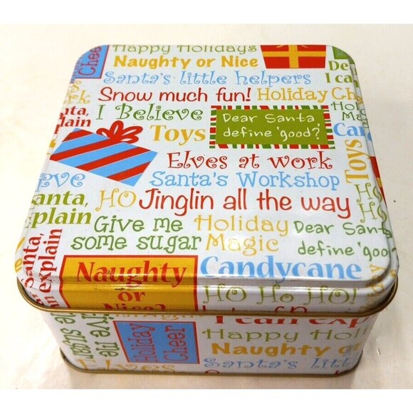 Small Christmas Tin 4x4x2 Goodies Candies Cookies Small Presents *C1 - Picture 1 of 4